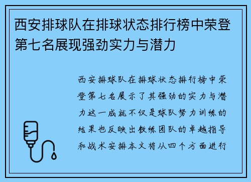 西安排球队在排球状态排行榜中荣登第七名展现强劲实力与潜力